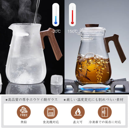 Pocaroty Heat-Resistant Glass Teapot 780ml – Clear Pitcher for Hot &amp; Cold Brew, Direct Flame Safe