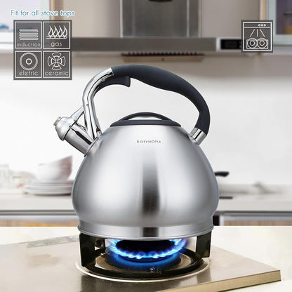 Easyworkz Whistling Tea Kettle – Stainless Steel Stove Top Kettle with Loud Whistle, 2.3L