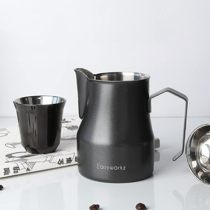 Easyworkz Stainless Steel Milk Pitcher – Latte Art Coffee Frothing Jug, Black, 350ml