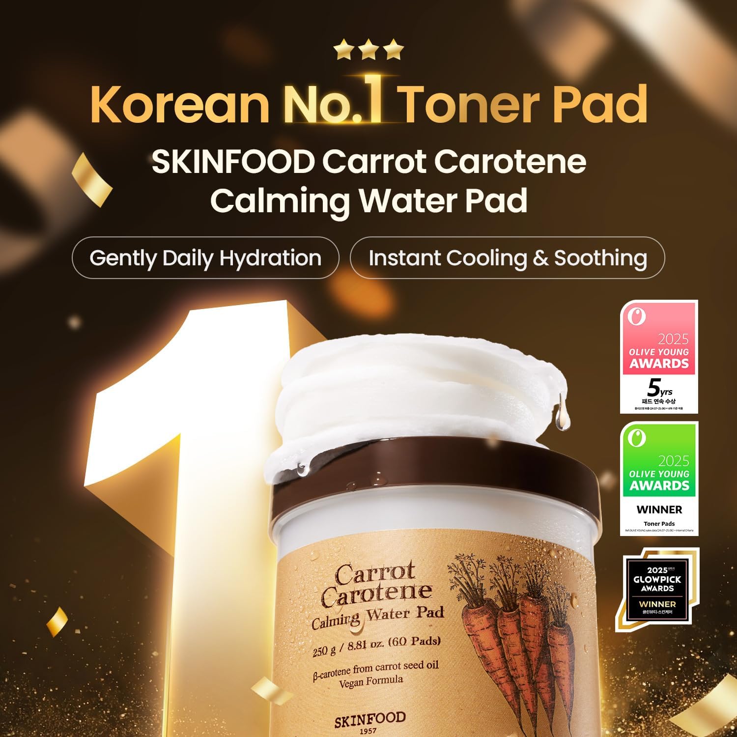 SKINFOOD Carrot Toner Pad – Carrot Carotene Calming Water Pads (60 Sheets, 250g)