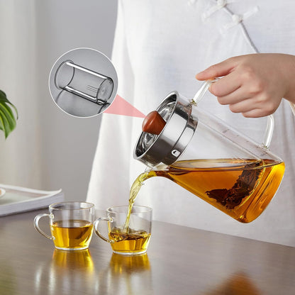 Pocarati Glass Teapot 970ml – Cylindrical Large Capacity, Break-Resistant, with Lid &amp; Strainer