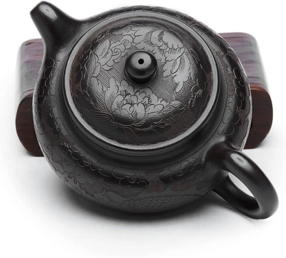 Pokaloti Handmade Purple Clay Teapot Set – Dragon Crest Design with 4 Tea Bowls