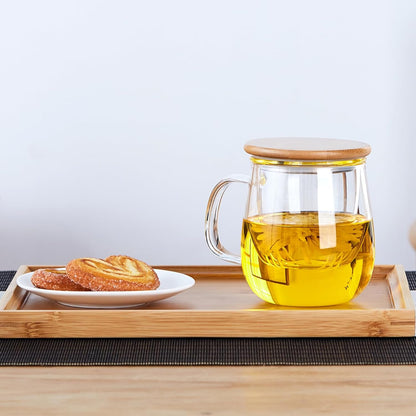 Pocarati Glass Tea Cup – 500ml Heat-Resistant Mug with Removable Infuser &amp; Bamboo Lid
