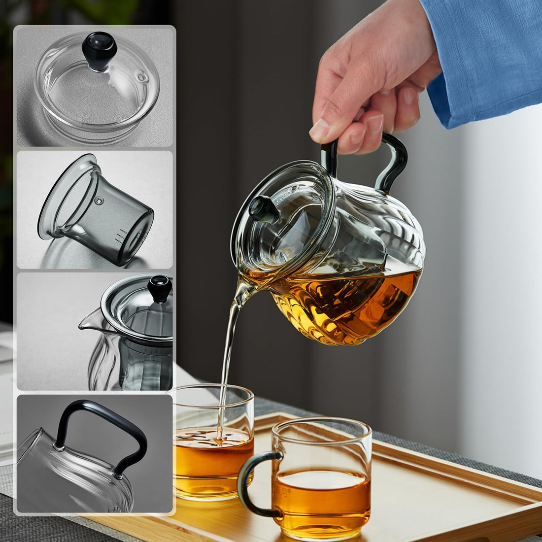 Pocarati Heat-Resistant Glass Teapot 580ml – Direct Flame &amp; Microwave Safe with Infuser and Lid