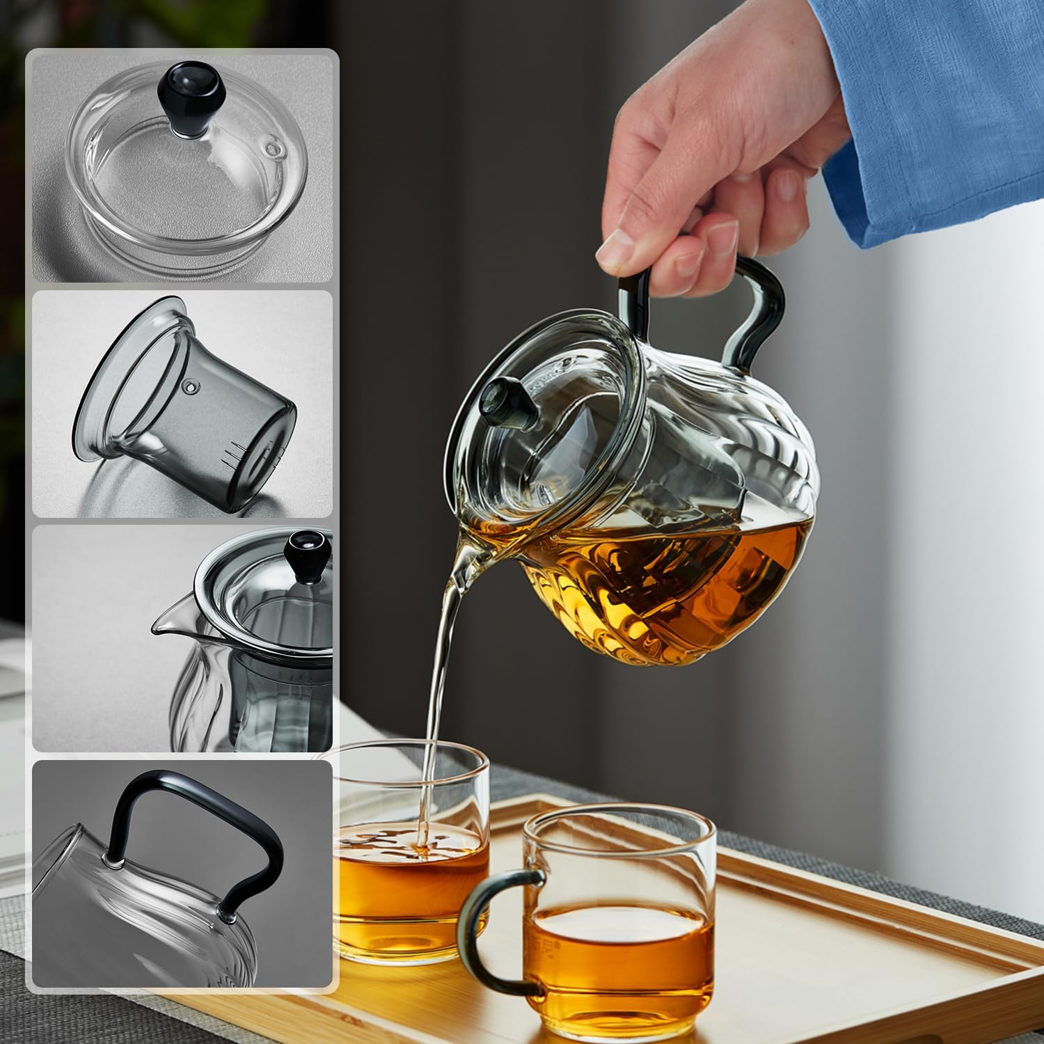 Pocarati Heat-Resistant Glass Teapot 580ml – Direct Flame &amp; Microwave Safe with Infuser and Lid