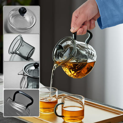 Pocarati Heat-Resistant Glass Teapot 580ml – Direct Flame &amp; Microwave Safe with Infuser and Lid