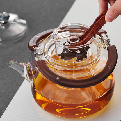 Pokaroty Heat-Resistant Glass Teapot 1300ml – Clear Tea Pot with Built-In Tea Strainer