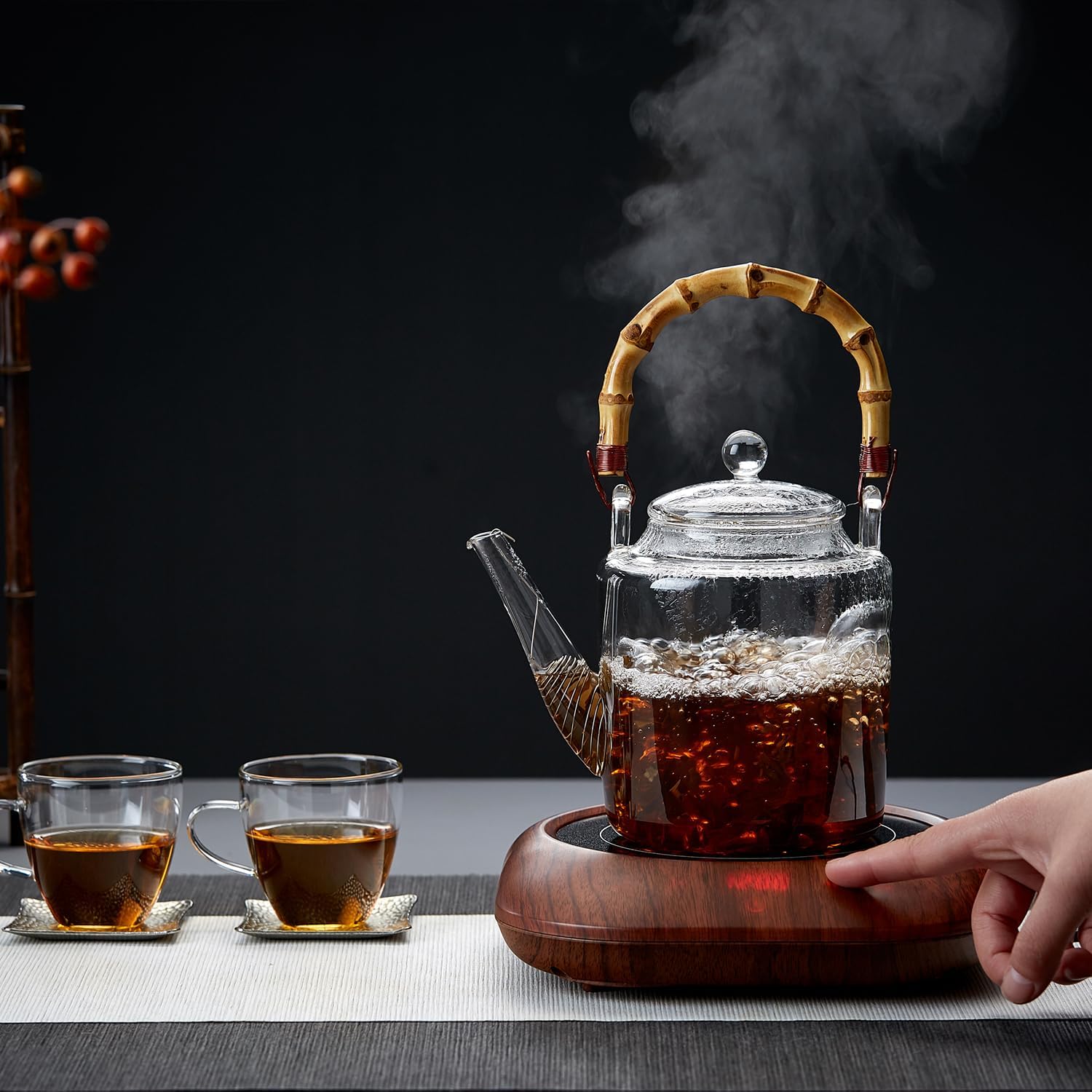 Pocarati Wild Glass Teapot 1350ml – Heat-Resistant, Direct Flame Safe with Gold Strainer