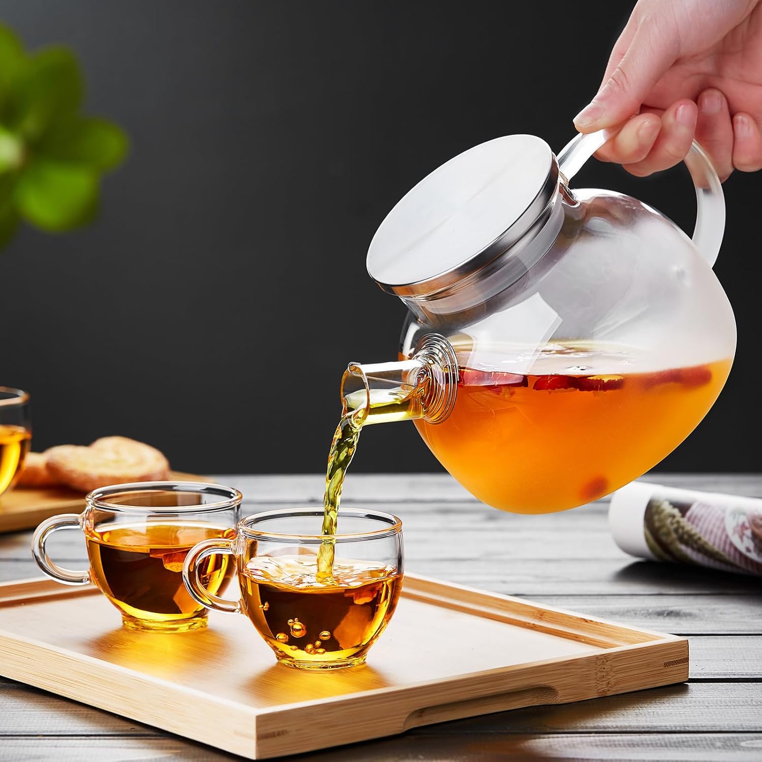 Pocaroti Frosted Glass Teapot 1000ml – Heat-Resistant, Direct Fire Safe with Stainless Steel Lid