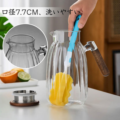 Pocarati Heat-Resistant Glass Pitcher – 1800ml Vertical Stripe Water Carafe with Handle &amp; Lid