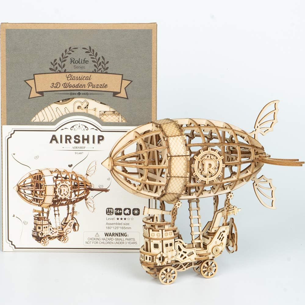 ROBOTIME Airship 3D Wooden Puzzle – DIY Educational Model Kit for Kids &amp; Adults
