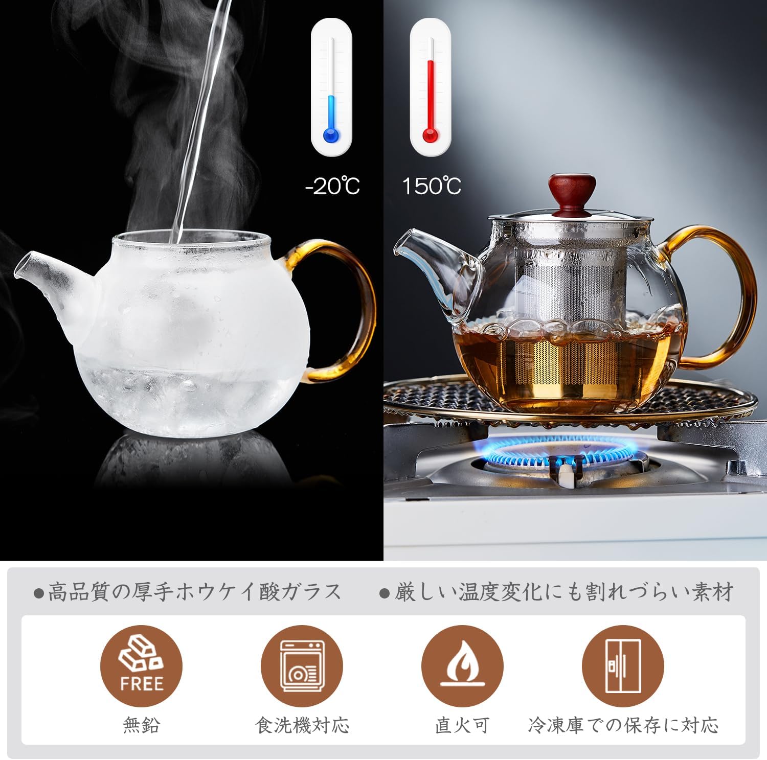 Pokaro Heat-Resistant Glass Teapot 500ml – Direct Fire Safe with Stainless Steel Infuser