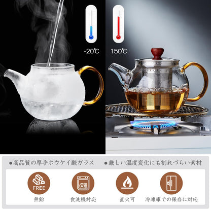 Pokaro Heat-Resistant Glass Teapot 500ml – Direct Fire Safe with Stainless Steel Infuser