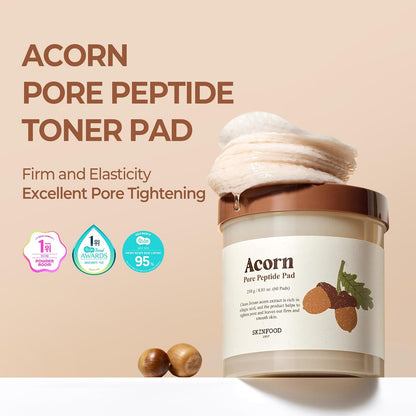 SKINFOOD Acorn Pore Peptide Toner Pads – Pore Care &amp; Hydrating Korean Skincare Pads (250g, 60 Sheets)