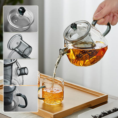 Heat-Resistant Glass Teapot 660ml – Clear Design with Navy Back Handle, Glass Infuser &amp; Lid