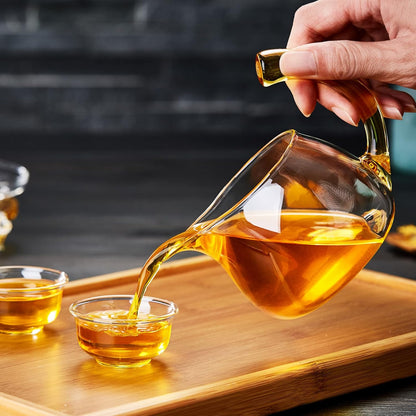 Pokaloti Heat-Resistant Glass Fairness Pitcher – 400ml Tea Serving Cup with Yellow Handle