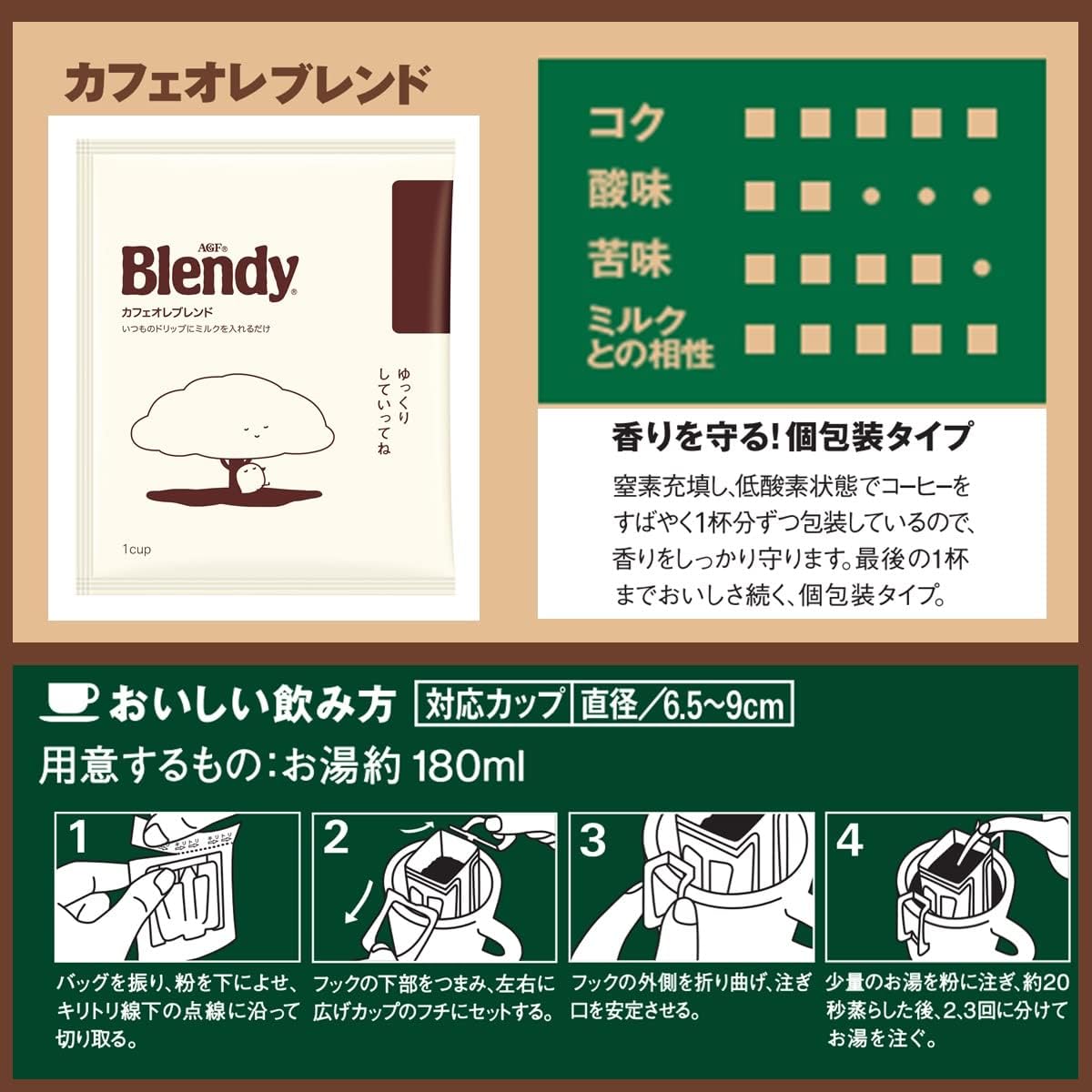 AGF Blendy Regular Coffee Drip Pack Cafe au Lait Blend 18 Bags