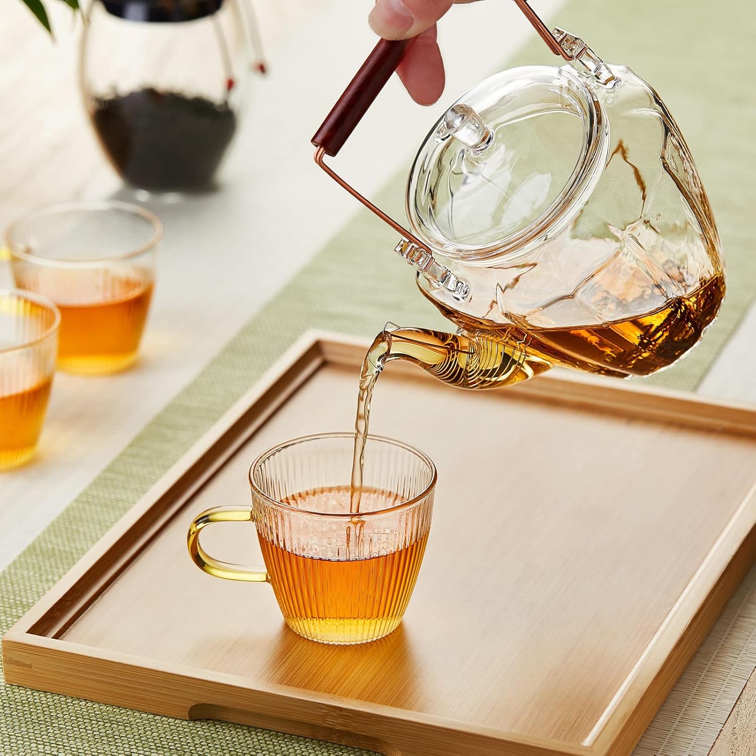 Pokaloti Chrysanthemum Pattern Glass Teapot 550ml – Heat-Resistant, Direct Fire Safe Tea Pot