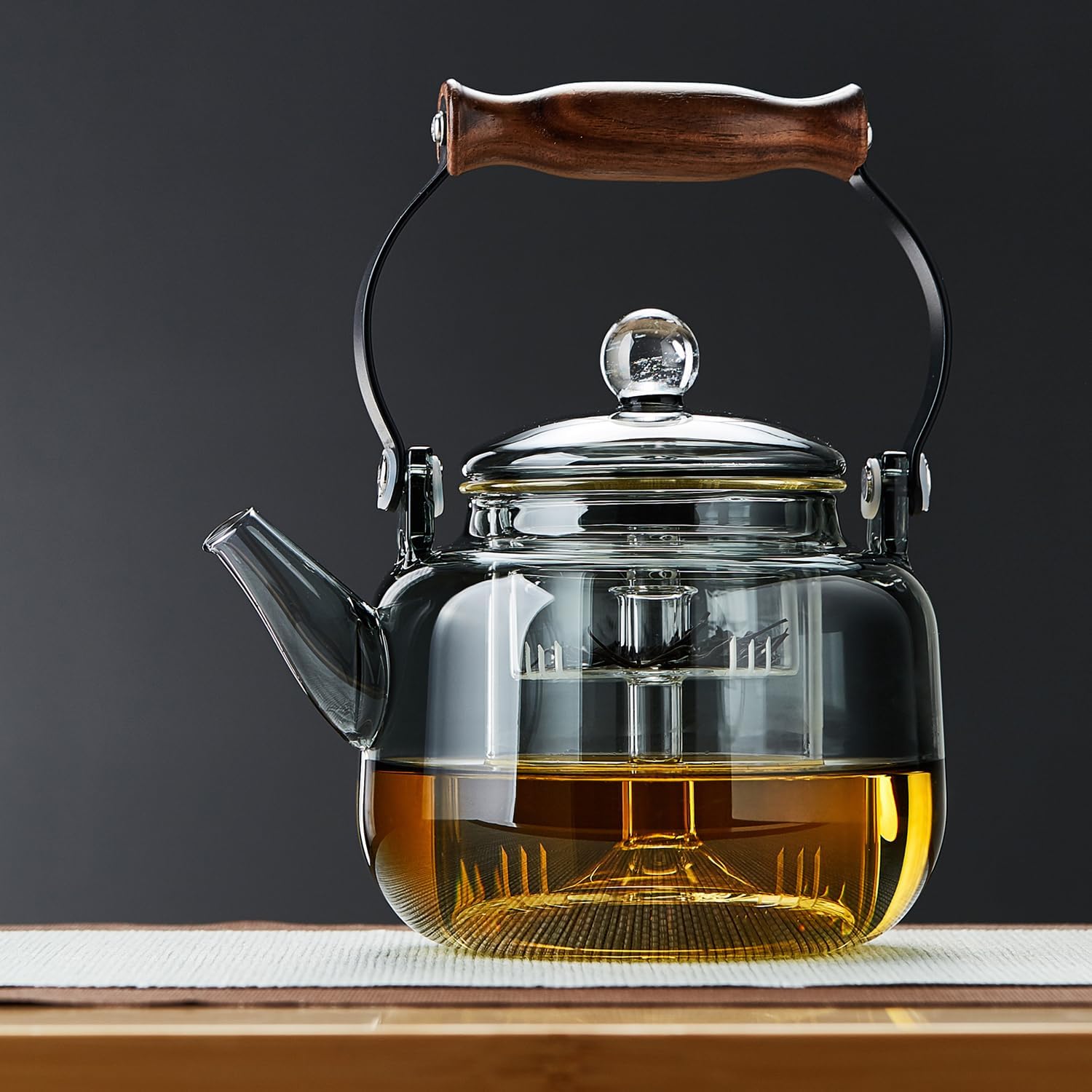 Pocarati Heat-Resistant Glass Teapot 900ml – Direct Flame Safe with Dual Removable Glass Infusers