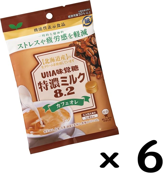Mikakuto Food with Functional Labels, Tokuno Milk 8.2 Cafe au Lait, 3.2 oz (93 g) x 6 Bags