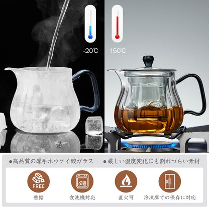 Pocarati Heat-Resistant Glass Teapot 580ml – Direct Flame &amp; Microwave Safe with Infuser and Lid