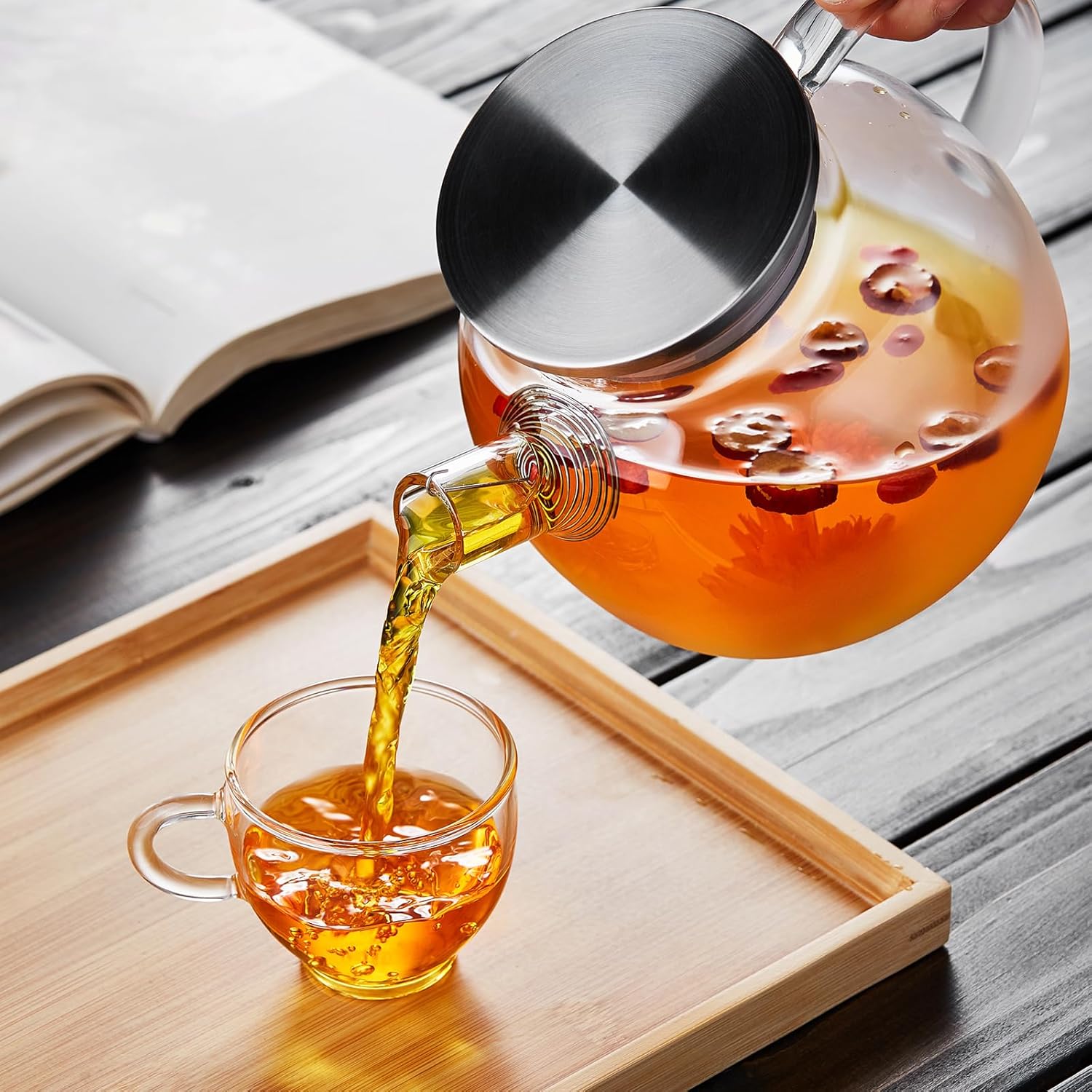 Pocaroti Frosted Glass Teapot 1000ml – Heat-Resistant, Direct Fire Safe with Stainless Steel Lid