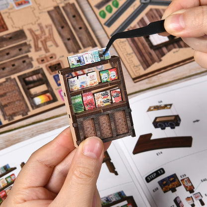 DIY Miniature House Book Nook Kit – Showa Goods Store 3D Wooden Dollhouse, Handmade Bookshelf Decoration