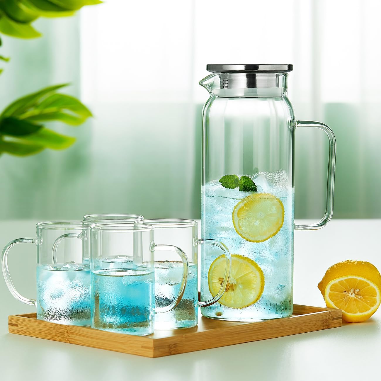 Pocarati Slim Glass Tea Pitcher – 1580ml Heat-Resistant Water Carafe with Lid