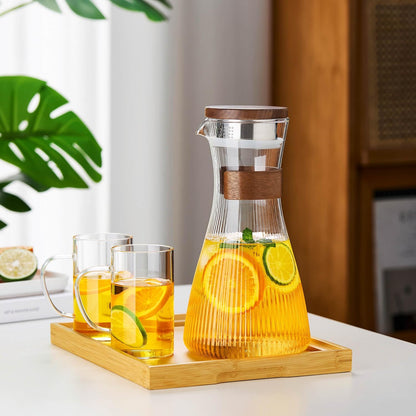 Pocaroty Heat-Resistant Glass Pitcher – 1500ml Vertical Stripe Water Carafe with Lid