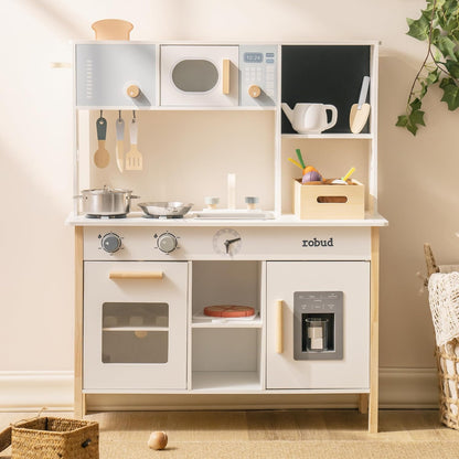 ROBOTIME Wooden Kitchen Pretend Play Set – 21-Piece Scandinavian Play Kitchen with Cookware &amp; Magnetic Accessories