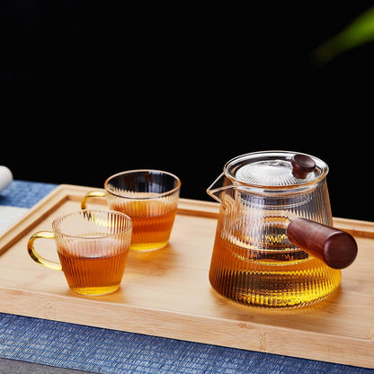 Pokaloti Heat-Resistant Glass Teapot 800ml – Wooden Handle, Transparent Infuser, Open Flame Safe