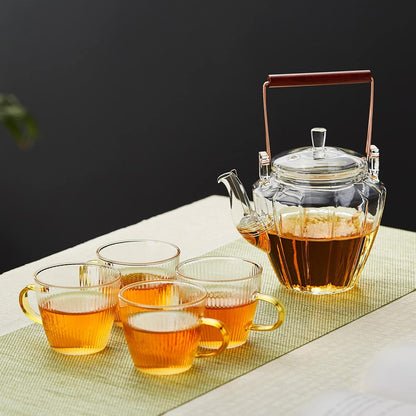 Pokaloti Chrysanthemum Pattern Glass Teapot 550ml – Heat-Resistant, Direct Fire Safe Tea Pot
