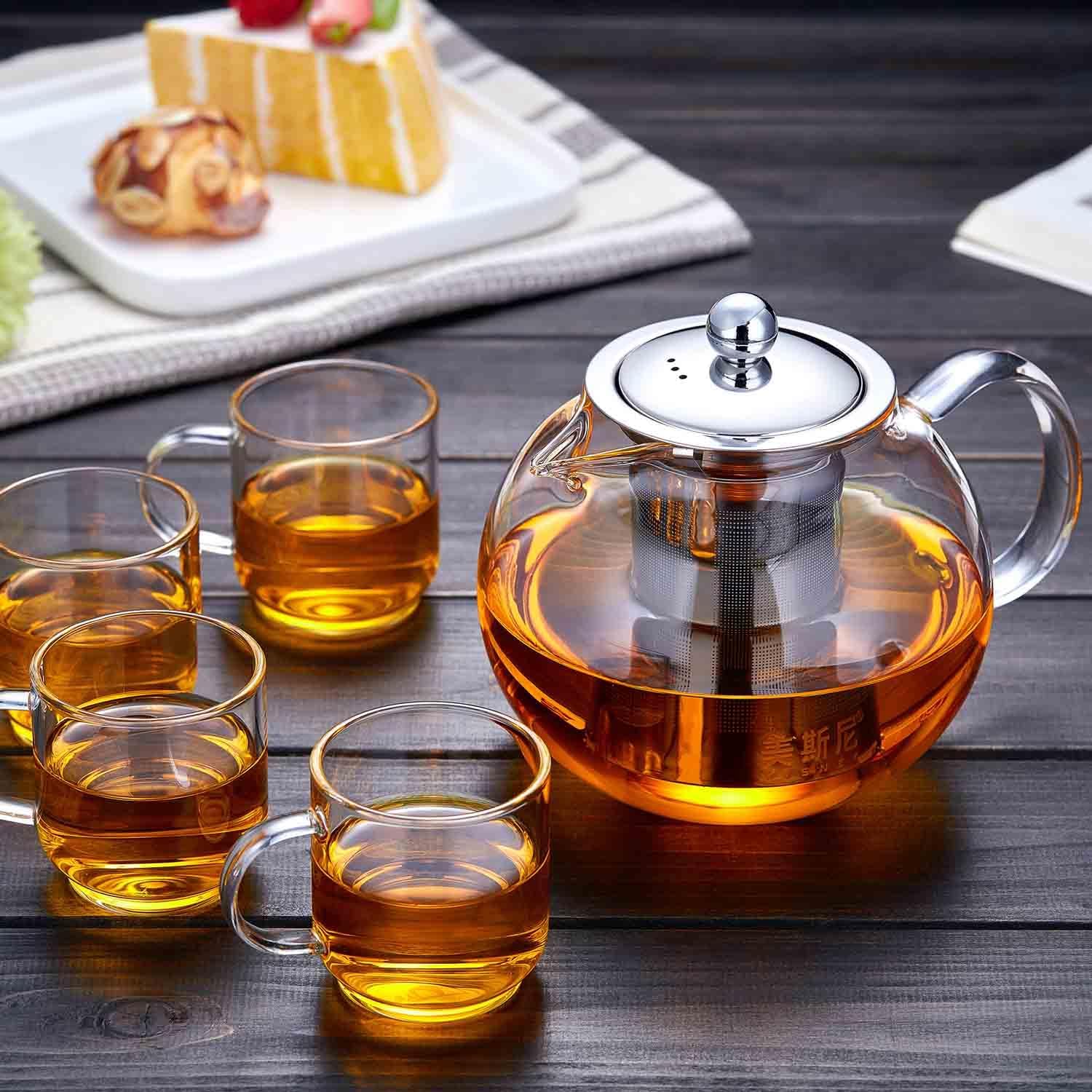 Makaru Heat-Resistant Glass Teapot 650ml – Stainless Steel Infuser, Direct Fire Safe &amp; Dishwasher Safe