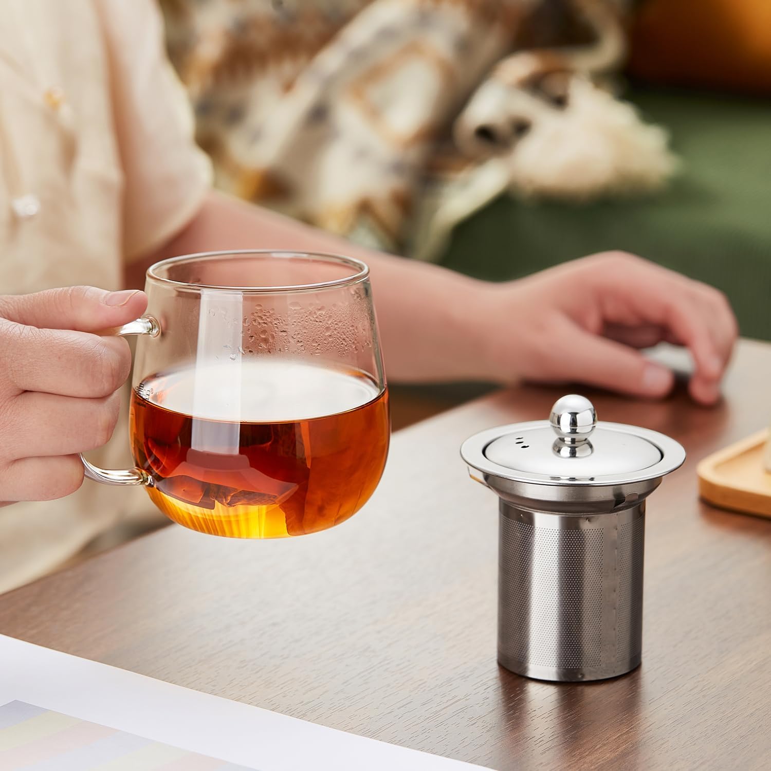 Heat-Resistant Glass Tea Mug with Infuser – 520ml with Stainless Steel Filter &amp; Lid