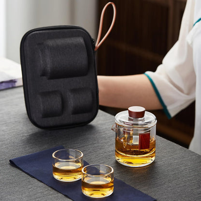 Pocaroty Portable Heat-Resistant Glass Tea Set 200ml – Travel Teapot with Cups, Strainer &amp; Storage Case