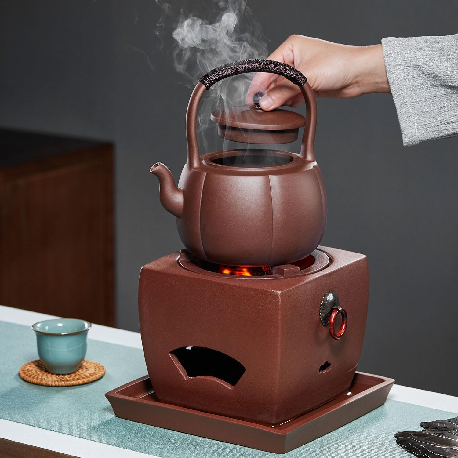 Pocaloti Purple Clay Tea Furnace – Round Mouth Charcoal Tea Stove for Traditional Brewing
