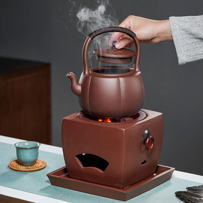 Pocaloti Purple Clay Tea Furnace – Round Mouth Charcoal Tea Stove for Traditional Brewing