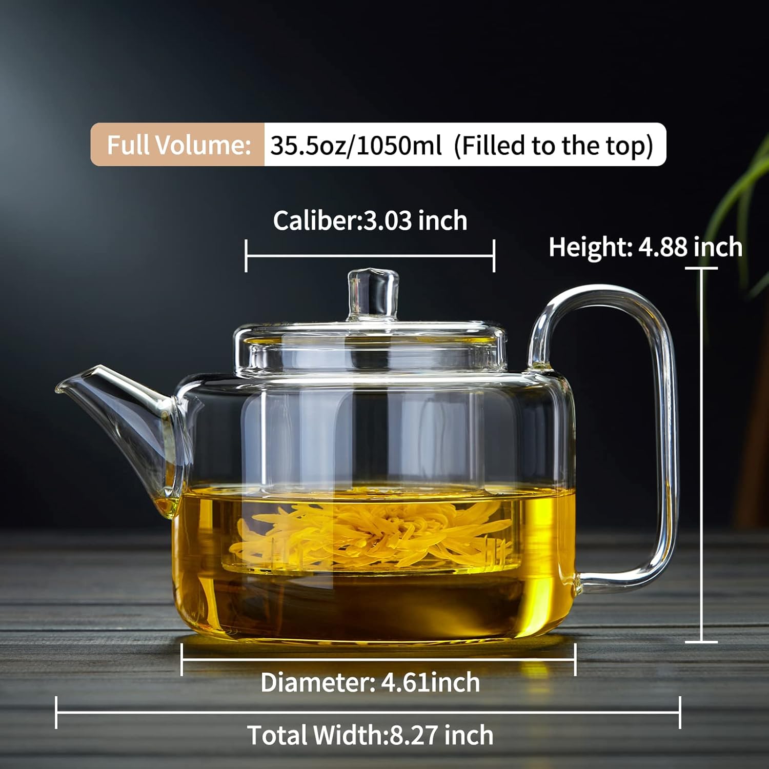1050ml Glass Teapot Set with 4 Cups – Borosilicate Tea Maker with Removable Infuser, Stove Safe
