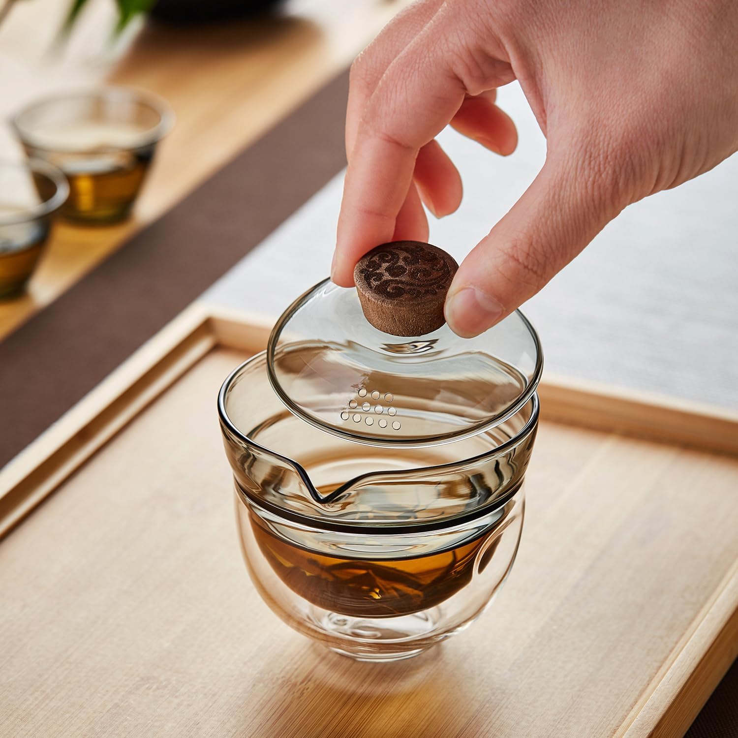 Pocarati Travel Tea Set – Portable Heat-Resistant Glass Teapot with 2 Cups &amp; Protective Case
