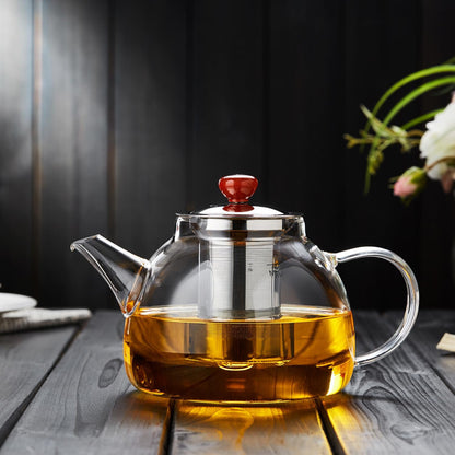 Pocaro Glass Teapot 1300ml – Large Capacity Direct Fire Safe with Stainless Steel Infuser