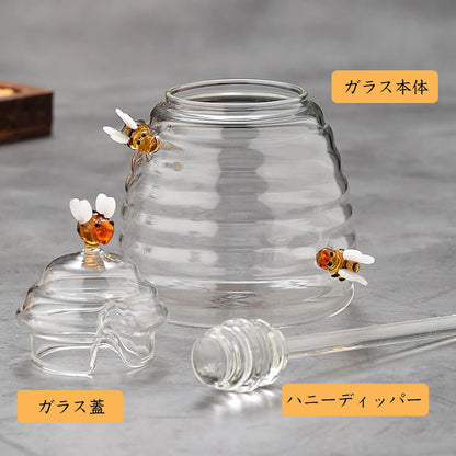 Pocarati Honey Pot with Dipper – 520ml Heat-Resistant Glass Jar with Lid