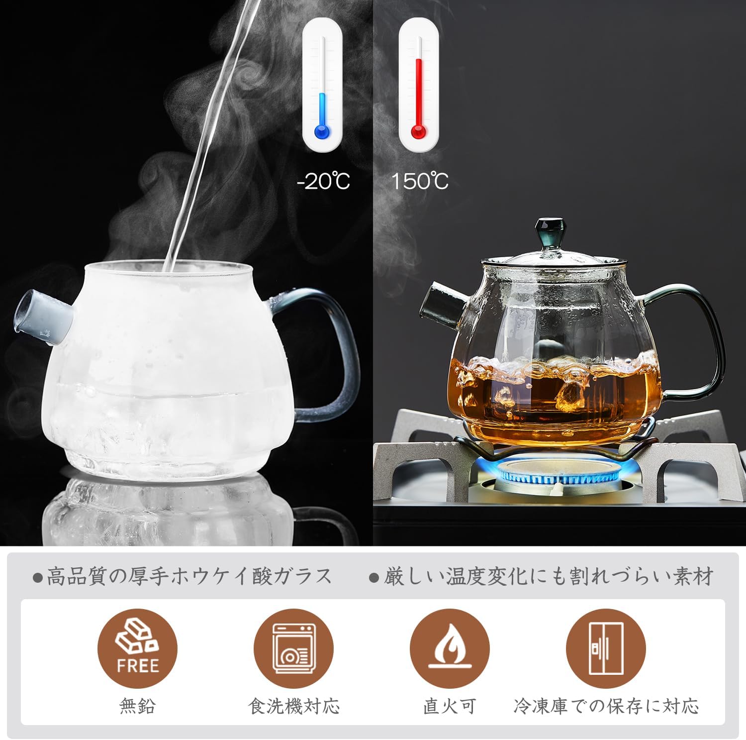 Heat-Resistant Glass Teapot 660ml – Clear Design with Navy Back Handle, Glass Infuser &amp; Lid