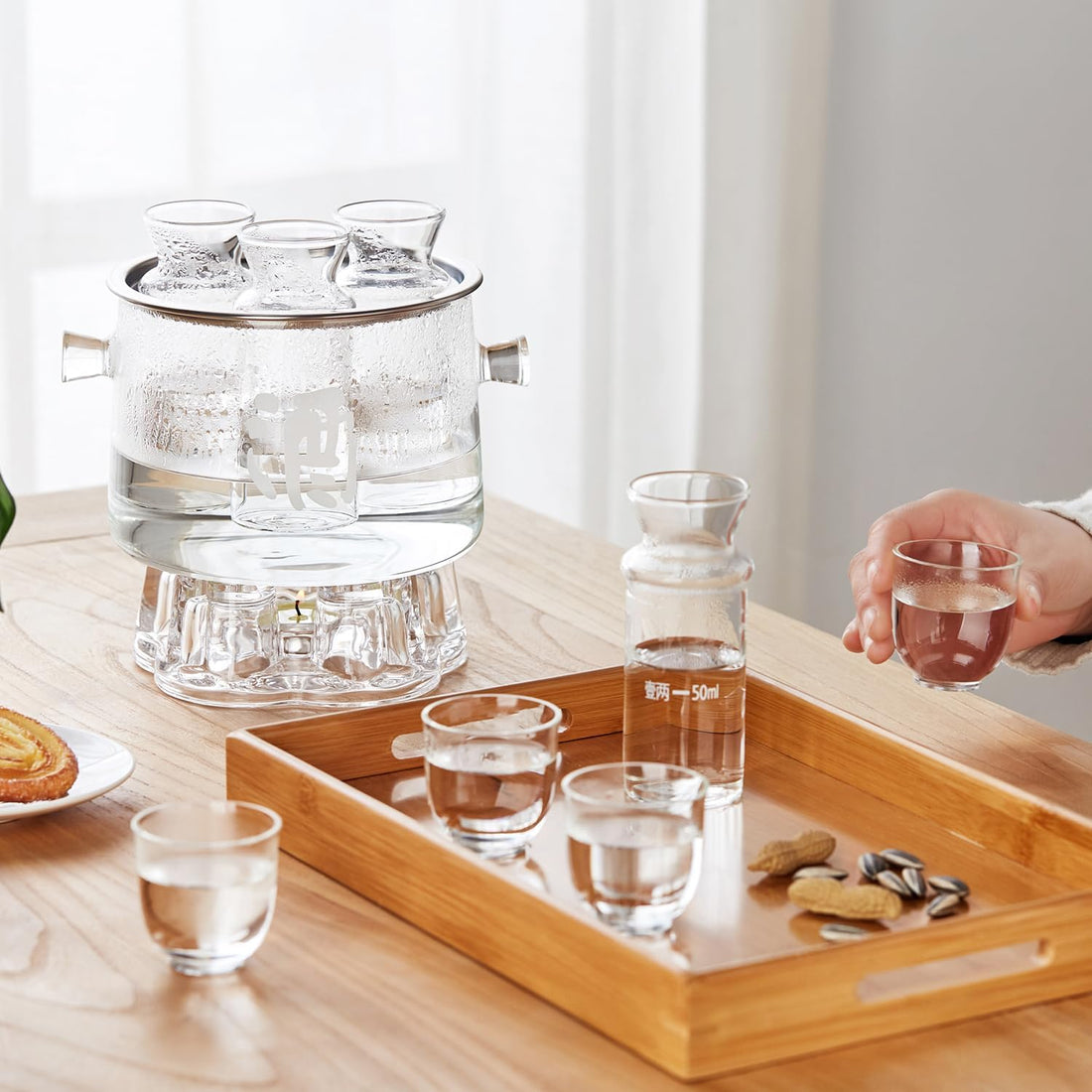 Heat-Resistant Glass Sake Set – Tokkuri Sake Carafe with Measuring Marks
