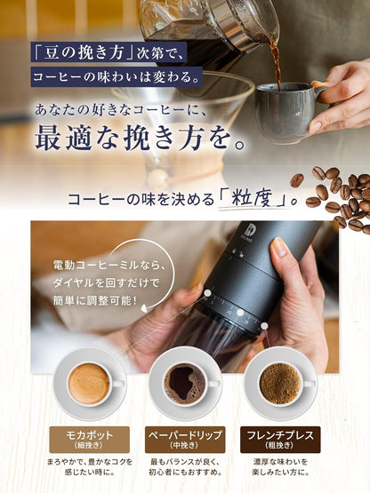 Delimo Cordless Electric Coffee Grinder – Ceramic Conical Burr, 39 Grind Settings, USB Rechargeable, Washable Coffee Mill