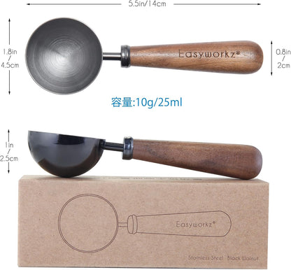 Easyworkz Retro Coffee Measuring Scoop – 10g Stainless Steel Spoon with Black Walnut Wood Handle, Gunmetal
