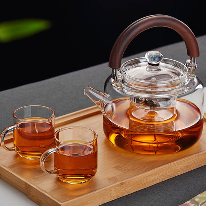 Pokaroty Heat-Resistant Glass Teapot 1300ml – Clear Tea Pot with Built-In Tea Strainer
