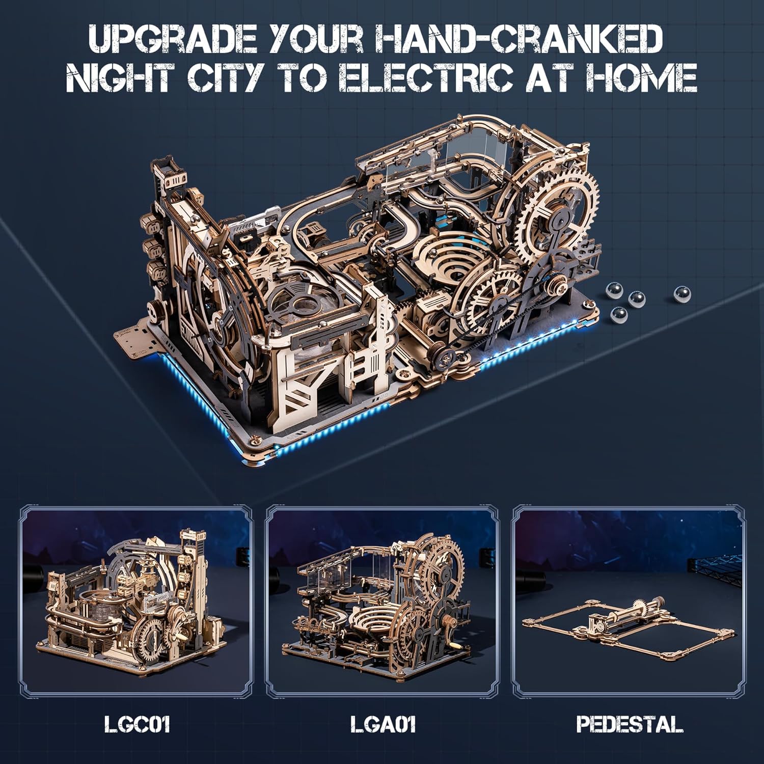 ROKR Electric Marble Run 3D Wooden Puzzle Set | DIY Mechanical Model Kit with Connectors