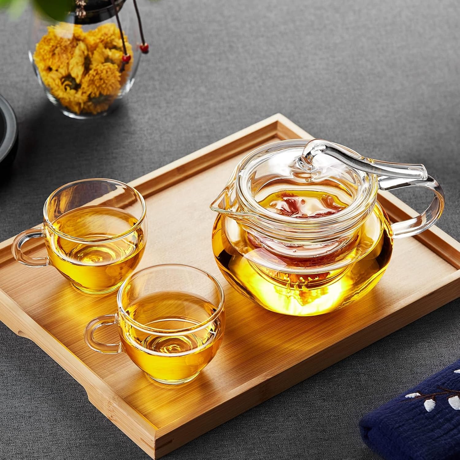 Pocarati Pumpkin-Shaped Glass Teapot 450ml – Heat Resistant, Direct Flame Safe with Built-In Strainer