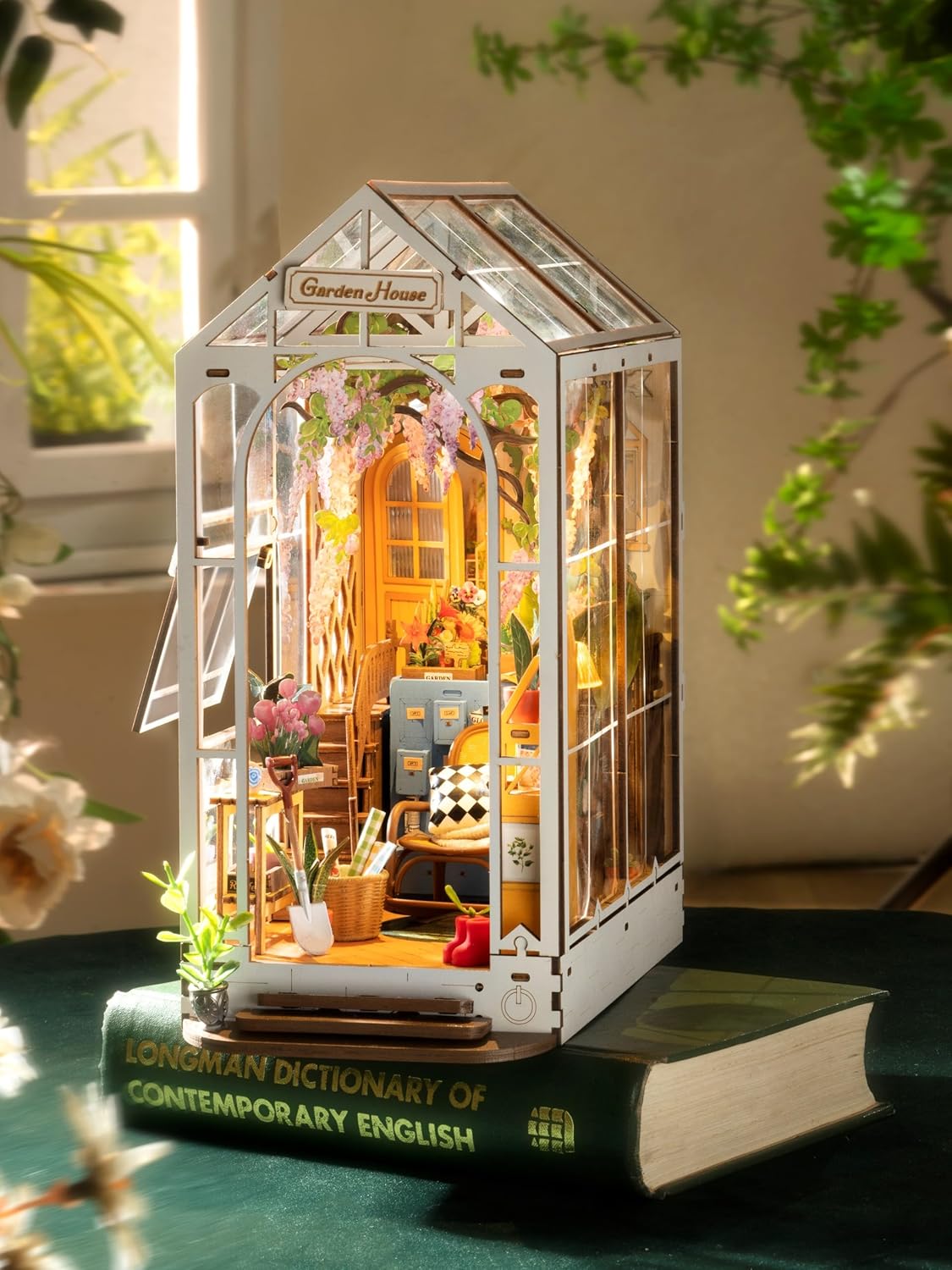 Rolife Flower Shop Book Nook Kit | DIY Wooden Miniature Dollhouse with LED Light