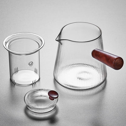 Pokaloti Heat-Resistant Glass Teapot 800ml – Wooden Handle, Transparent Infuser, Open Flame Safe